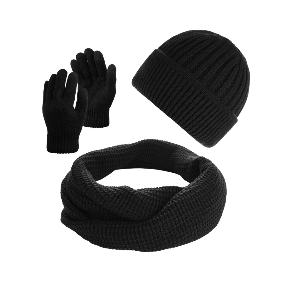 ZESTAW ZIMOWY MĘSKI ZES-32-BL CZAPKA BEANIE BR-02-BL, KOMIN BR-06-BL I RĘKAWICZKI BR-08-BL