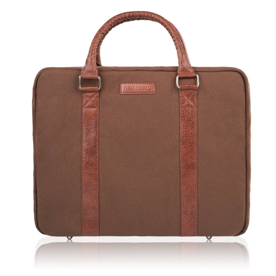 Paolo Peruzzi E-25-BL Men's A4 Leather Laptop Travel Bag E-25-BL