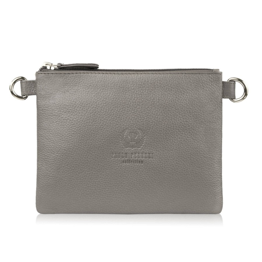 Geantă de umăr din piele pentru femei clutch compact gri Paolo Peruzzi SI-41-GR