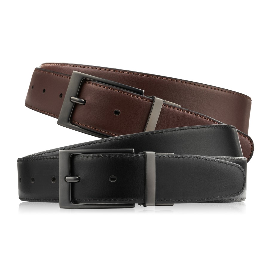 Men's double-sided leather belt with rotating buckle brown and black 105 cm Paolo Peruzzi SI-45-MC-105