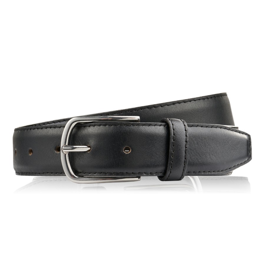 Men's black leather belt with classic silver buckle 105 cm Paolo Peruzzi SI-42-BL-105