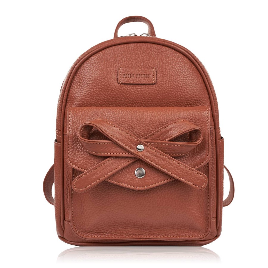 Women's leather city backpack with bow Paolo Peruzzi T-71-LBR