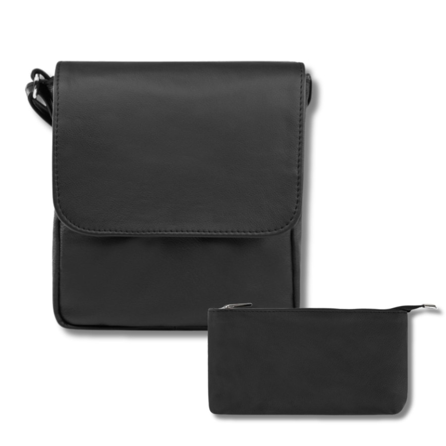 Women's leather shoulder bag ABR-26 and leather cosmetic bag black ABR-28 gift set Abruzzo ZUP-131