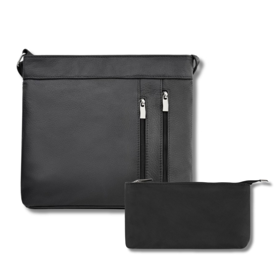 ABR-22 women's leather postbag and ABR-28 black leather cosmetic bag Abruzzo gift set ZUP-133