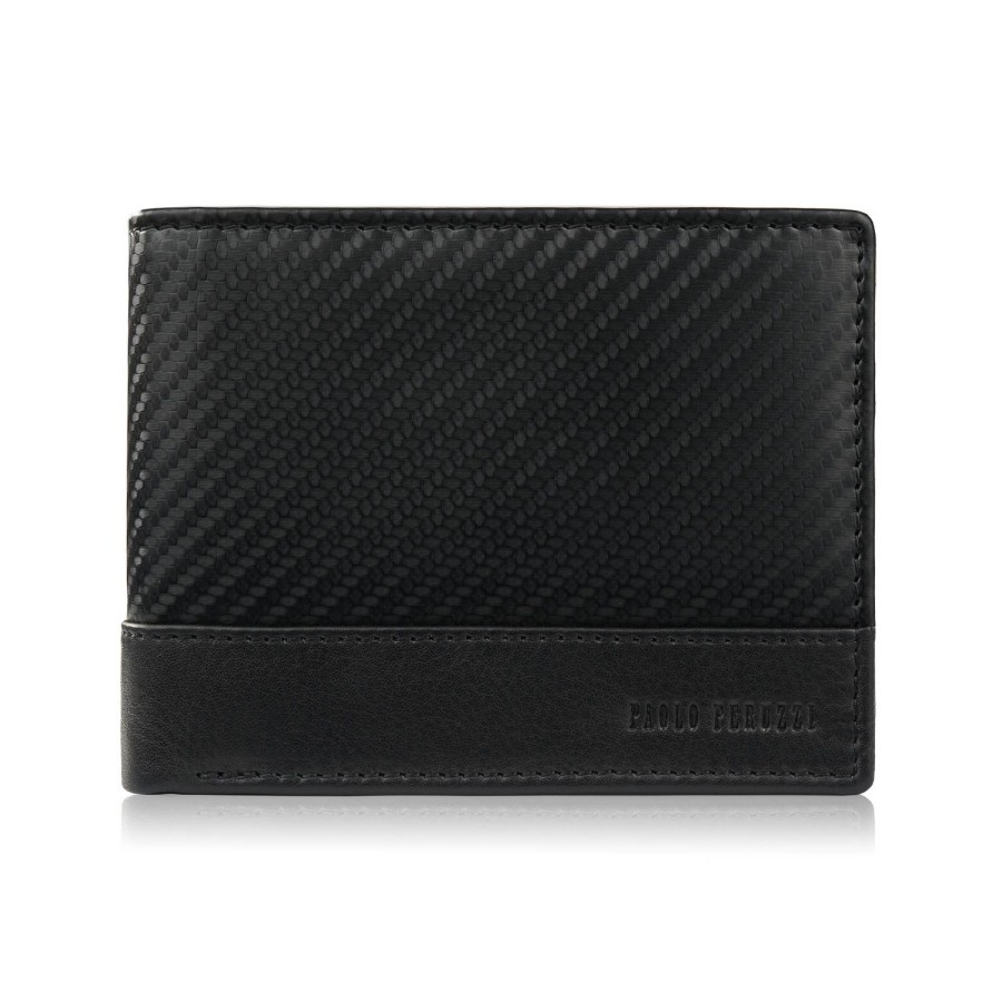 Men's leather wallet carbon black RFID Paolo Peruzzi AL-08-BL