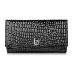 Women's leather wallet large black croco with RFID protection Paolo Peruzzi AL-02-BL