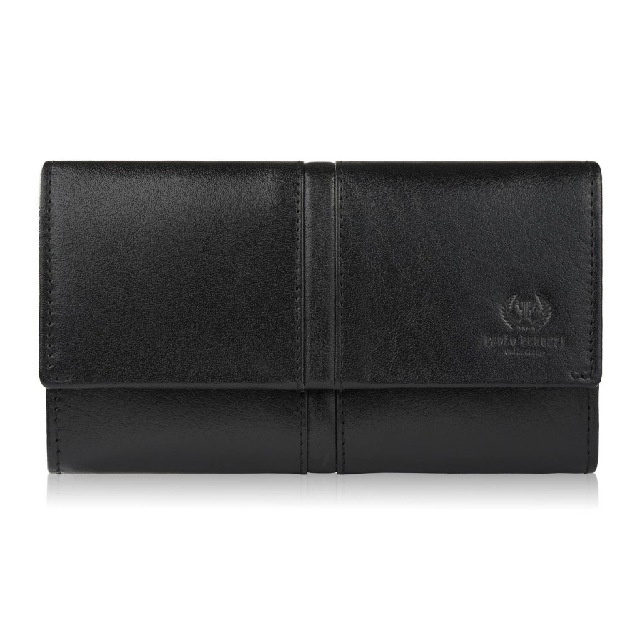 Women's leather wallet large black with RFID protection elegant Paolo Peruzzi AL-06-BL