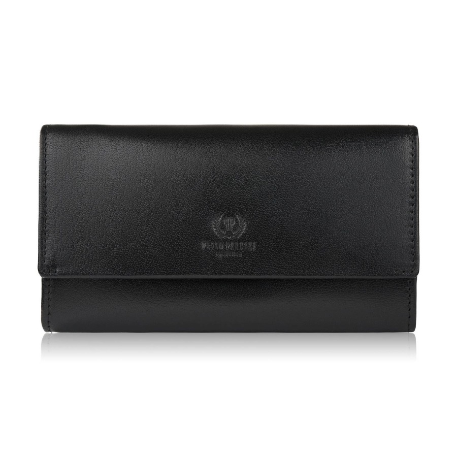 Classic women's leather wallet in horizontal orientation large black Paolo Peruzzi AL-07-BL