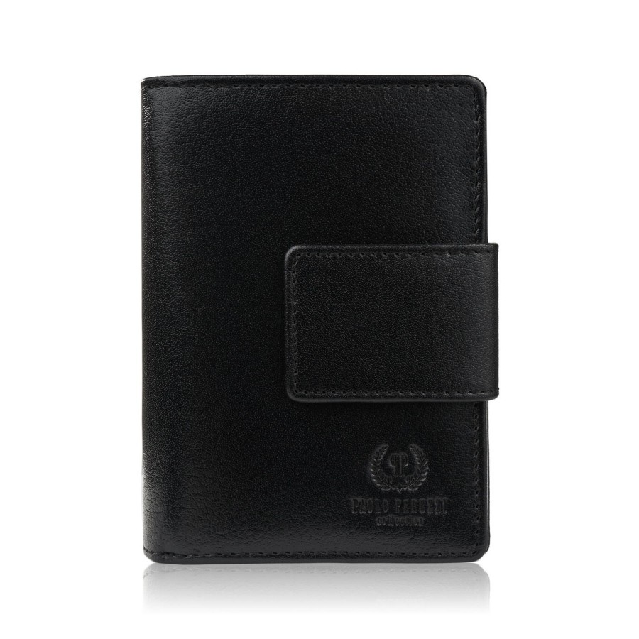 Women's medium black leather wallet with RFID security Paolo Peruzzi AL-04-BL