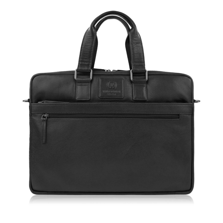 Men's laptop bag for shoulder and handheld leather black Paolo Peruzzi AL-09-BL