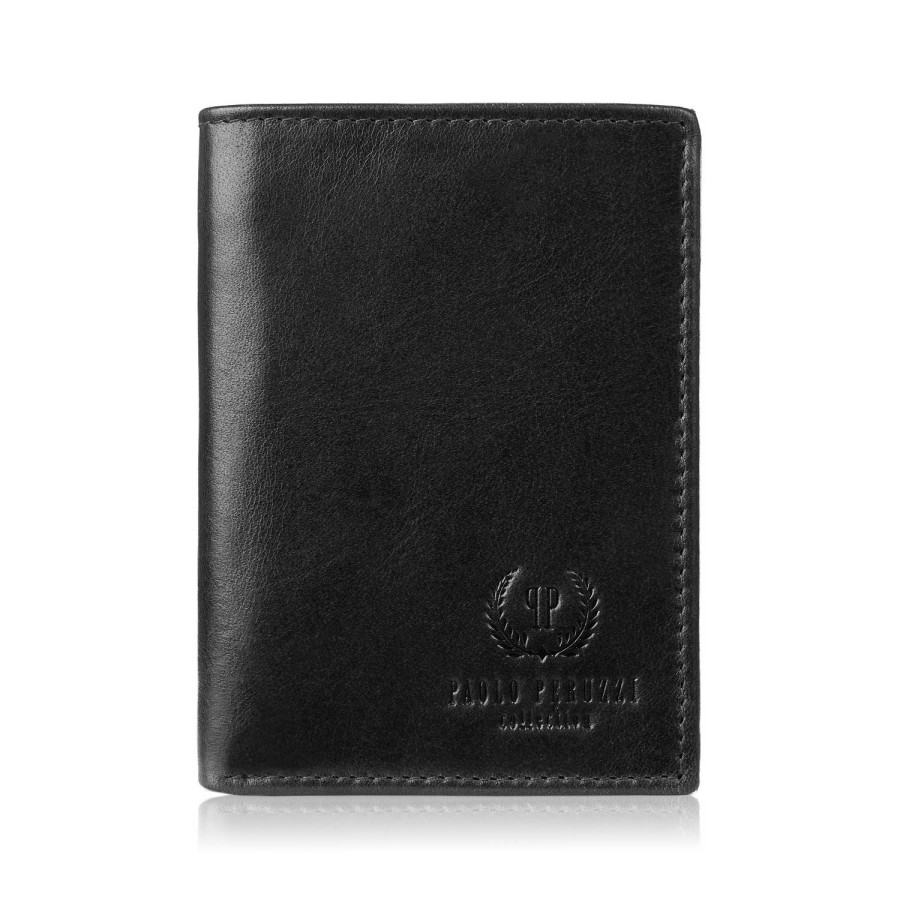 Men's black leather wallet in classic cut with RFID protection Paolo Peruzzi AY-10-BL