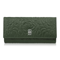 Дамски голям кожен портфейл с флорален релеф червен Paolo Peruzzi AL-12-RD