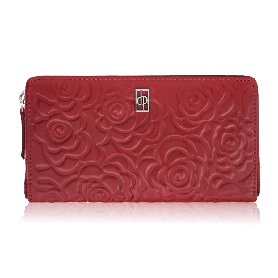Women's burgundy leather wallet in horizontal orientation RFID Paolo Peruzzi AL-13-BGD