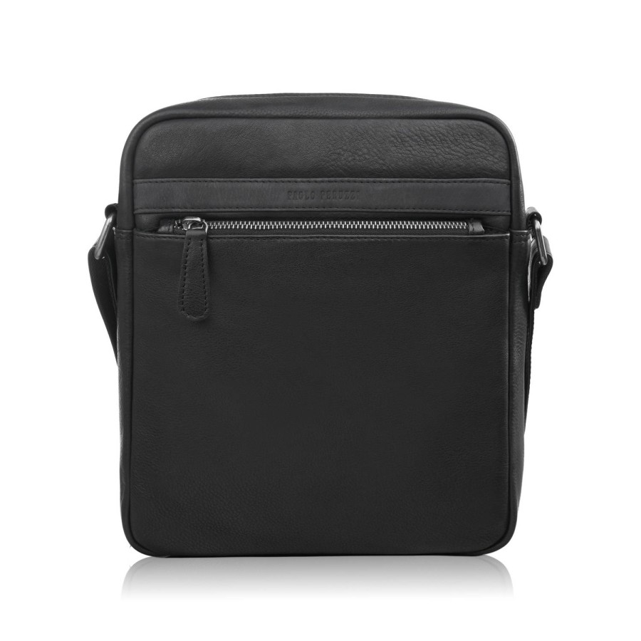 Мъжка кожена чанта за рамо postbag black Paolo Peruzzi AL-20-BL