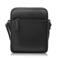 Men's leather shoulder bag with carbon embossing black Paolo Peruzzi AL-19-BL