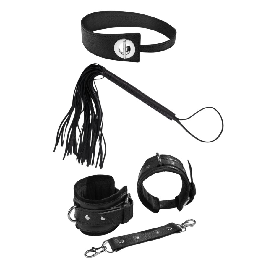 Komplet BDSM – kajdanki, pejcz, choker ekskluzywny zestaw erotyczny dla par Sessuale ZUP-142