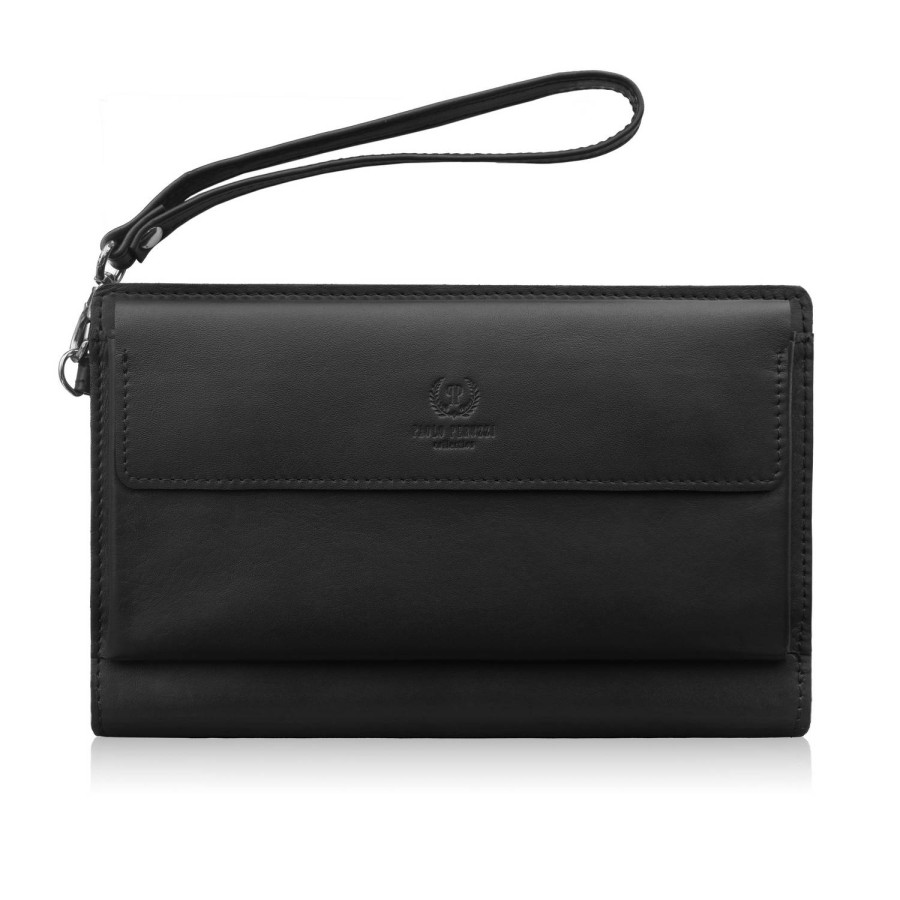 Men's leather handbag elegant black Paolo Peruzzi AL-26-BL