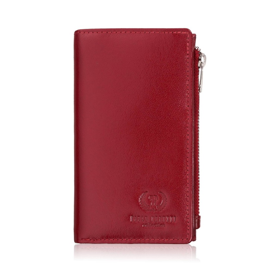 Дамски кожен портфейл голям червен със защита RFID Paolo Peruzzi T-140-RD