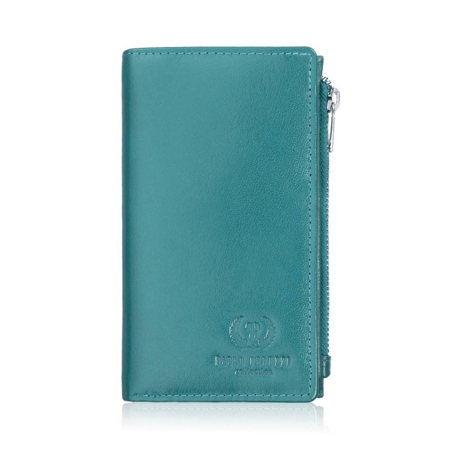 Portofel pentru femei din piele verde sticlă mare cu protecție RFID Paolo Peruzzi T-140-GB