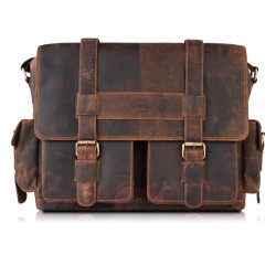 Skórzana torba męska na laptopa wytrzymała pojemna brązowa vintage Paolo Peruzzi T-106-HBR