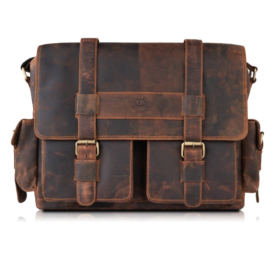 Geantă pentru laptop din piele pentru bărbați, durabilă, spațioasă, maro, vintage Paolo Peruzzi T-106-HBR