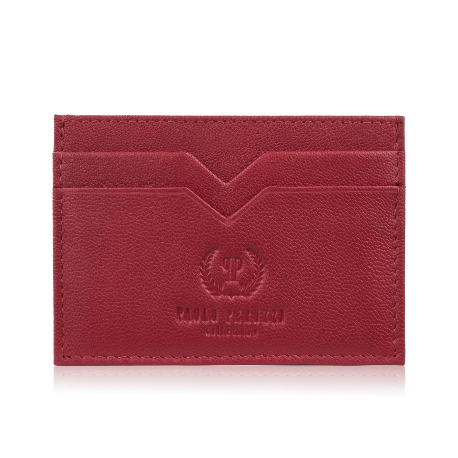 Leather minimalist practical card and business card case red Paolo Peruzzi T-150-RD