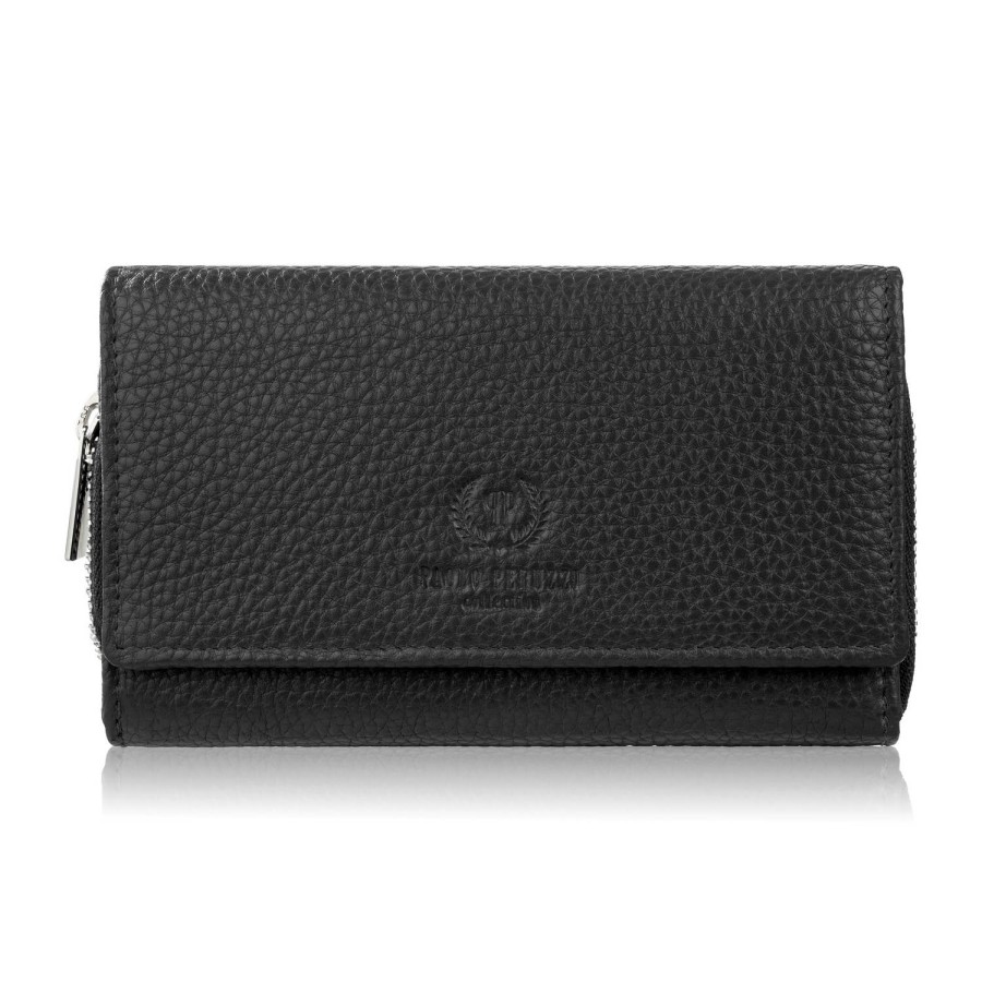 Дамски голям черен портфейл от естествена кожа с вместимост Paolo Peruzzi T-138-BL