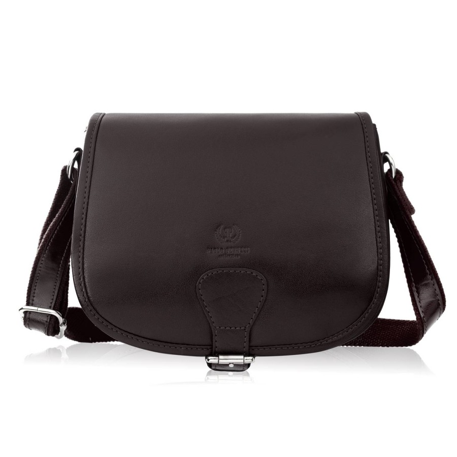 Black Paolo Peruzzi T-39-KBL women's full grain leather letterman handbag.