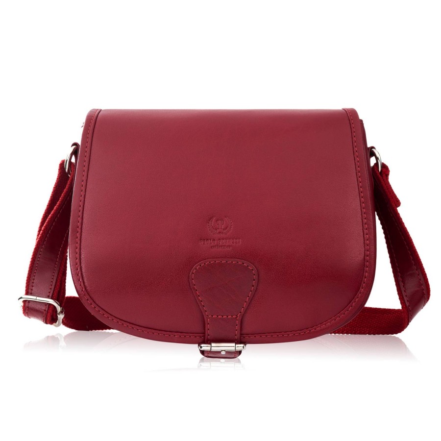 Women's leather letterman's handbag in full grain leather red Paolo Peruzzi T-39-KRD