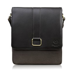 Men's leather and cotton canvass shoulder bag black Paolo Peruzzi AY-01-BL