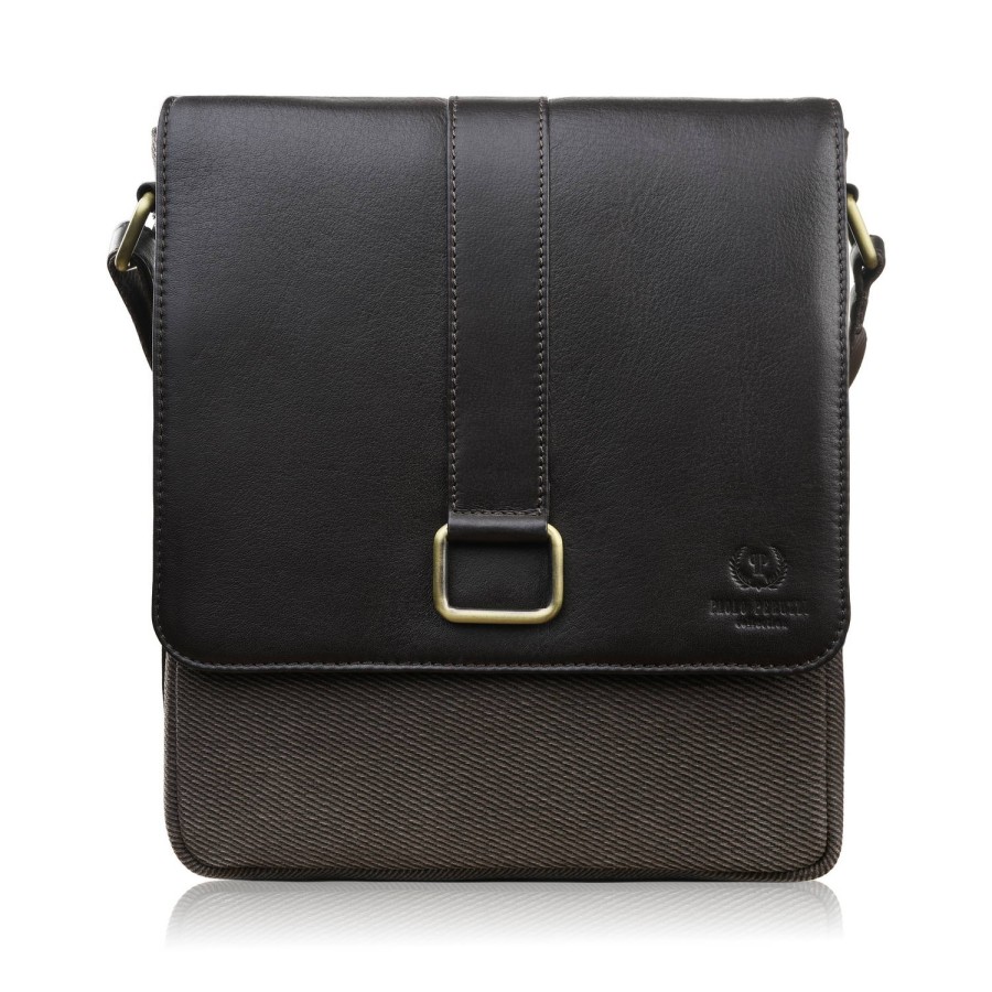 Men's leather and cotton canvass shoulder bag black Paolo Peruzzi AY-01-BL