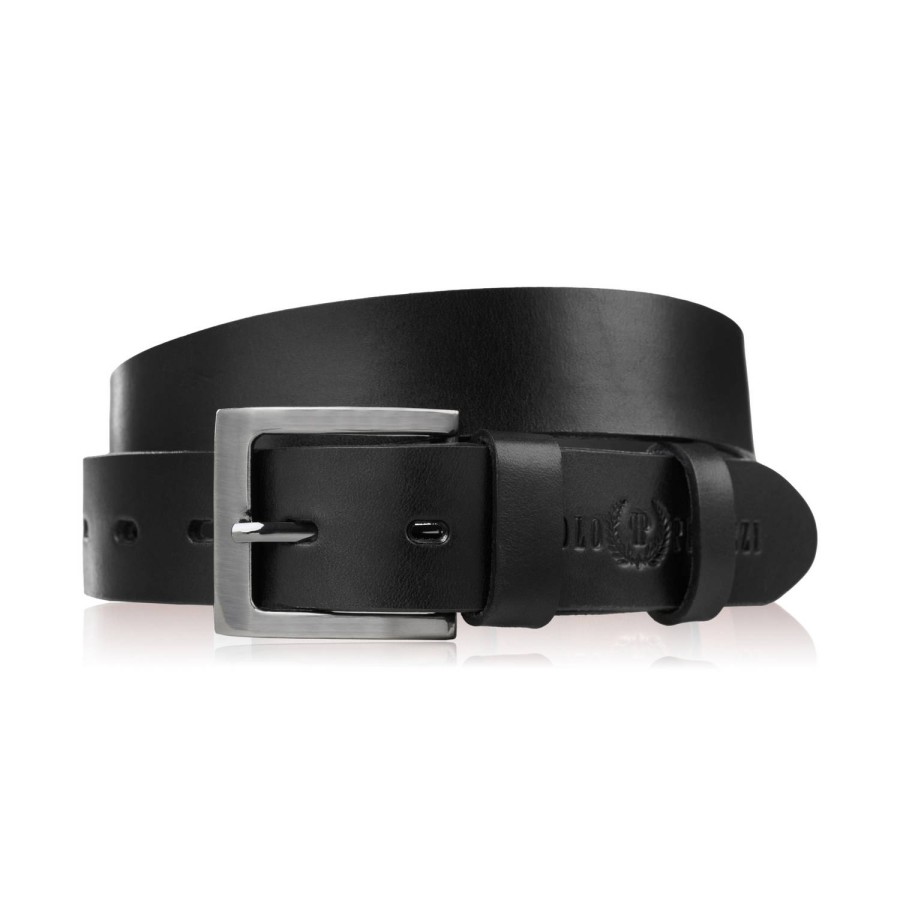 Men's premium leather belt with classic buckle elegant black 100 cm Paolo Peruzzi PG-10-BL-100