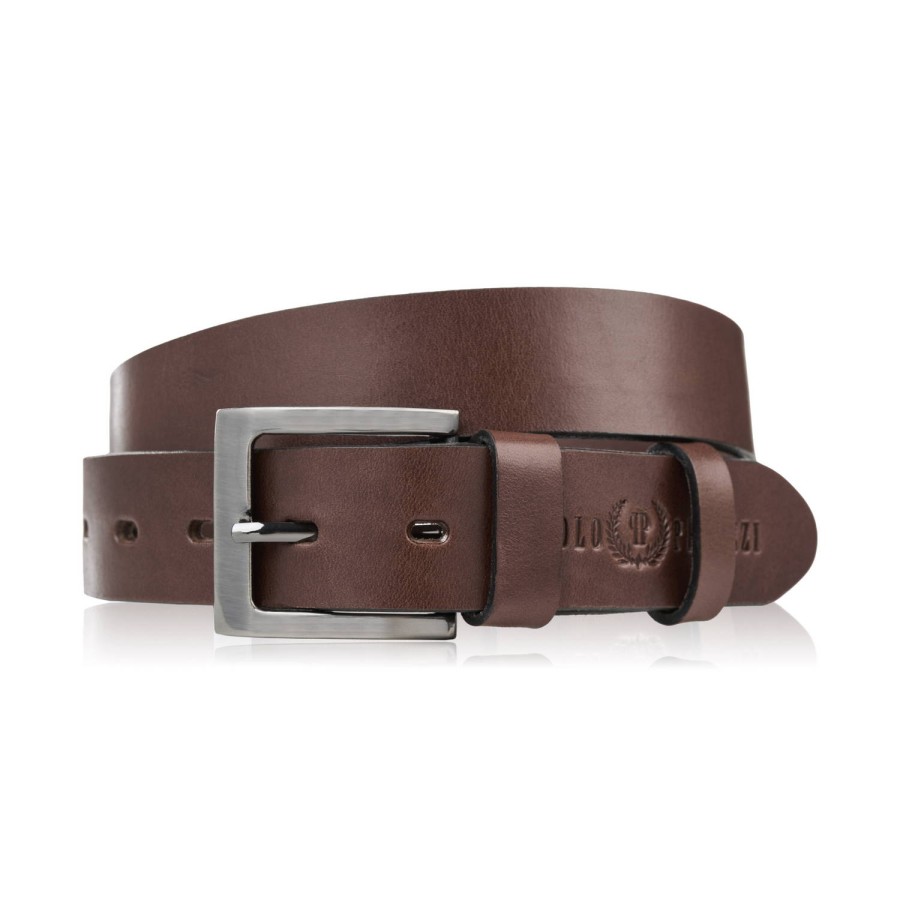 Men's premium leather belt with classic buckle elegant brown 100 cm Paolo Peruzzi PG-10-BR-100