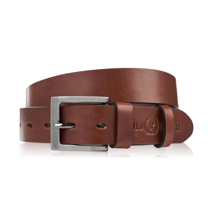 Men's premium leather belt with classic buckle elegant cognac 100 cm Paolo Peruzzi PG-10-CG-100