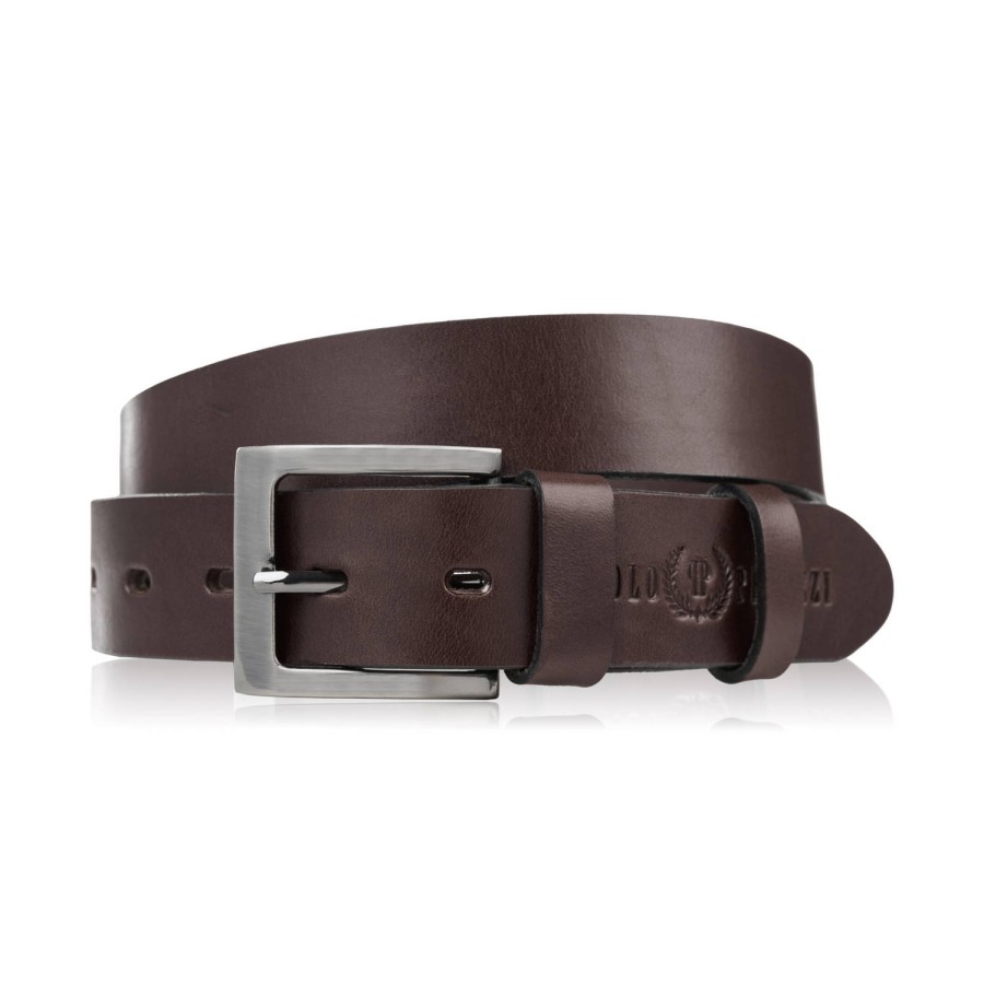 Men's premium leather belt with classic buckle elegant dark brown 100 cm Paolo Peruzzi PG-10-DBR-100