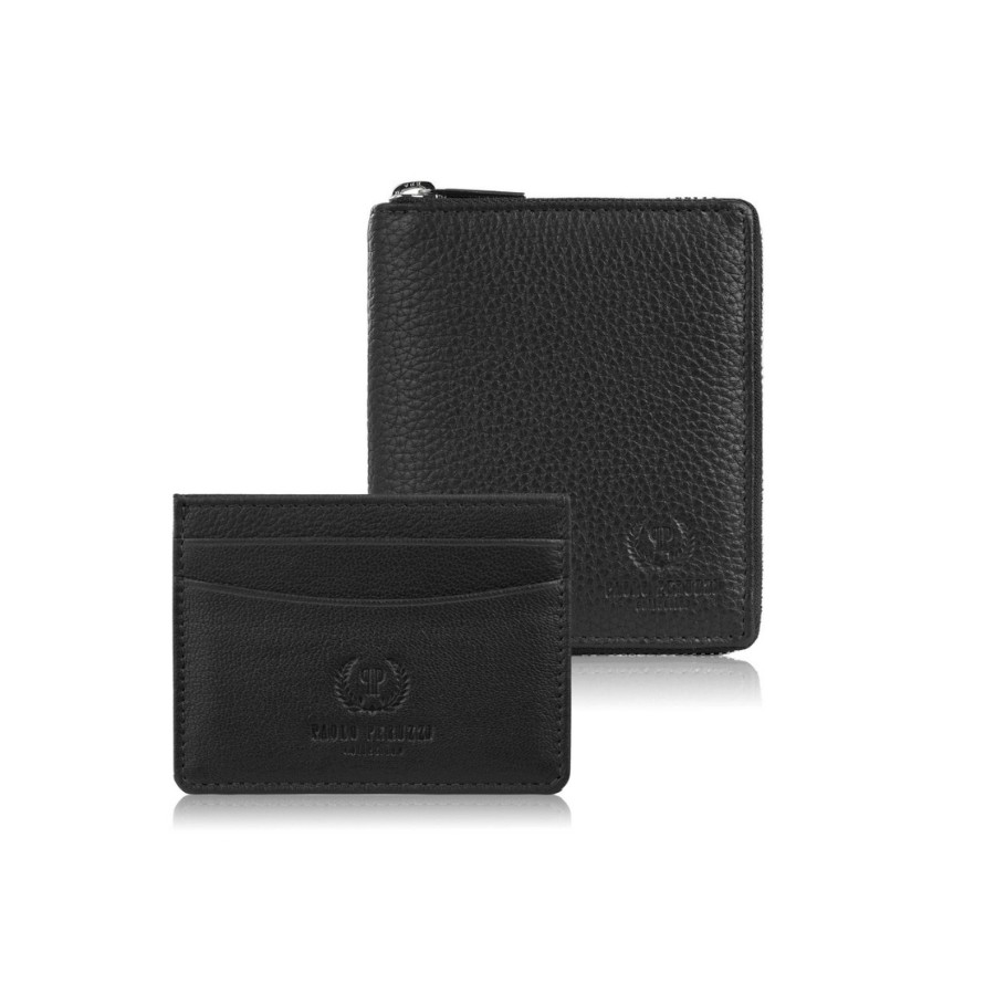 Set cadou pentru ea Portofel negru pentru femei T-139 și portcard din piele T-151 Paolo Peruzzi ZUP-143-BL