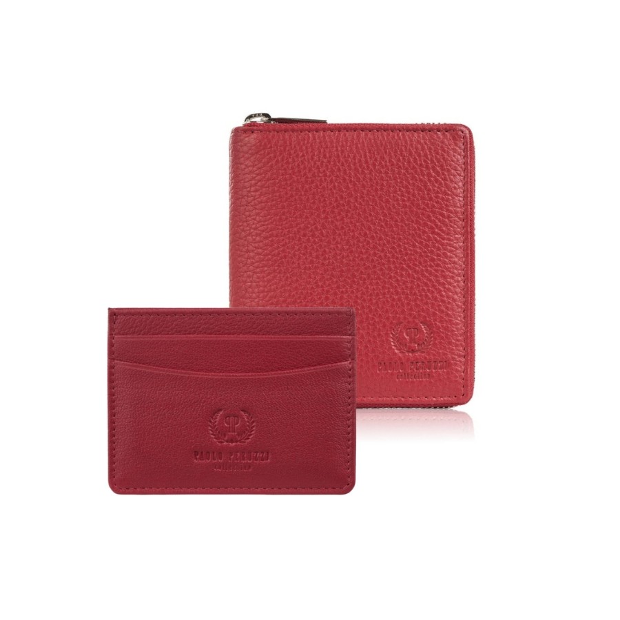 Set cadou pentru ea portofel roșu pentru femei T-139 și portcard din piele T-151 Paolo Peruzzi ZUP-143-RD