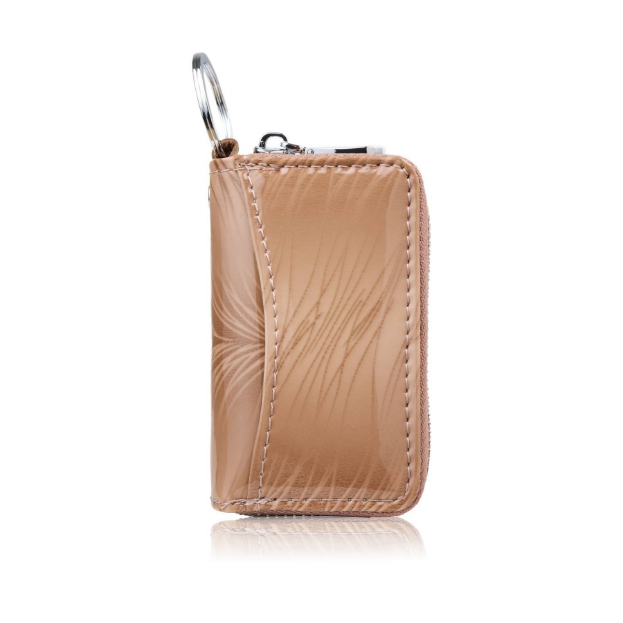 Leather key case beige lacquered with floral motif SP-22-RBG