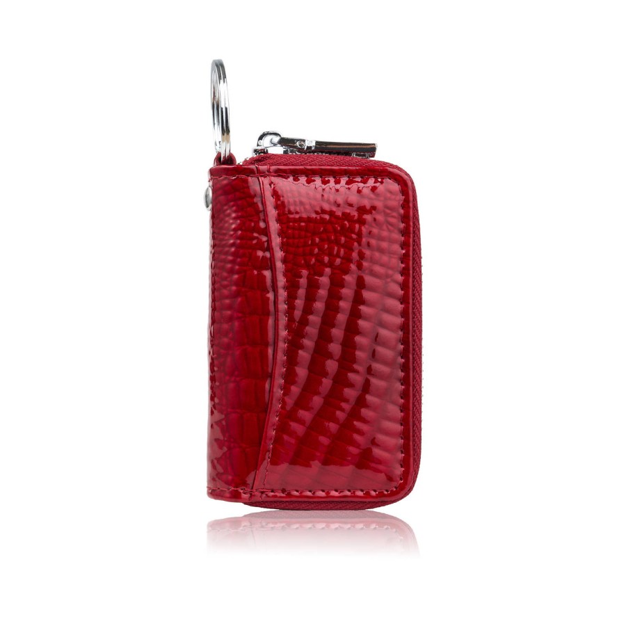 Leather key case red lacquered leather with croco embossing SP-22-CRD