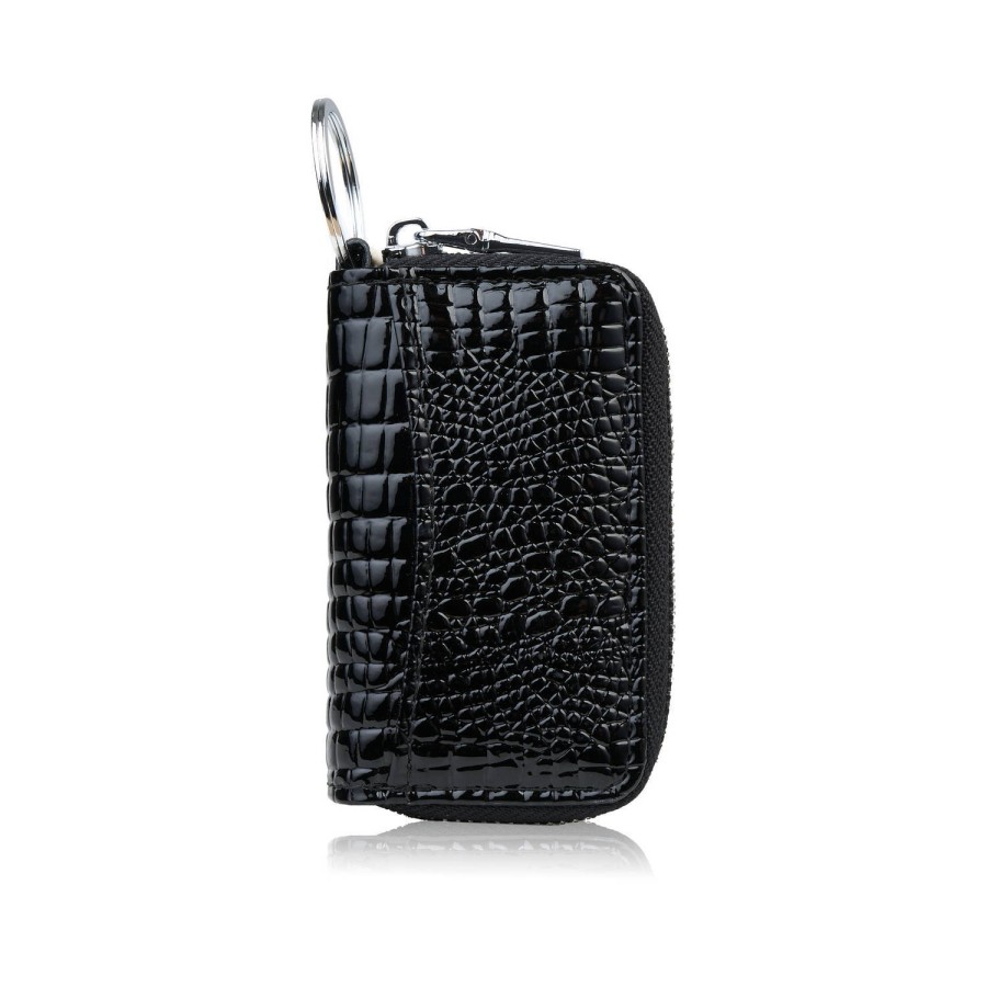 Leather key case red lacquered leather with croco embossing SP-22-CRD