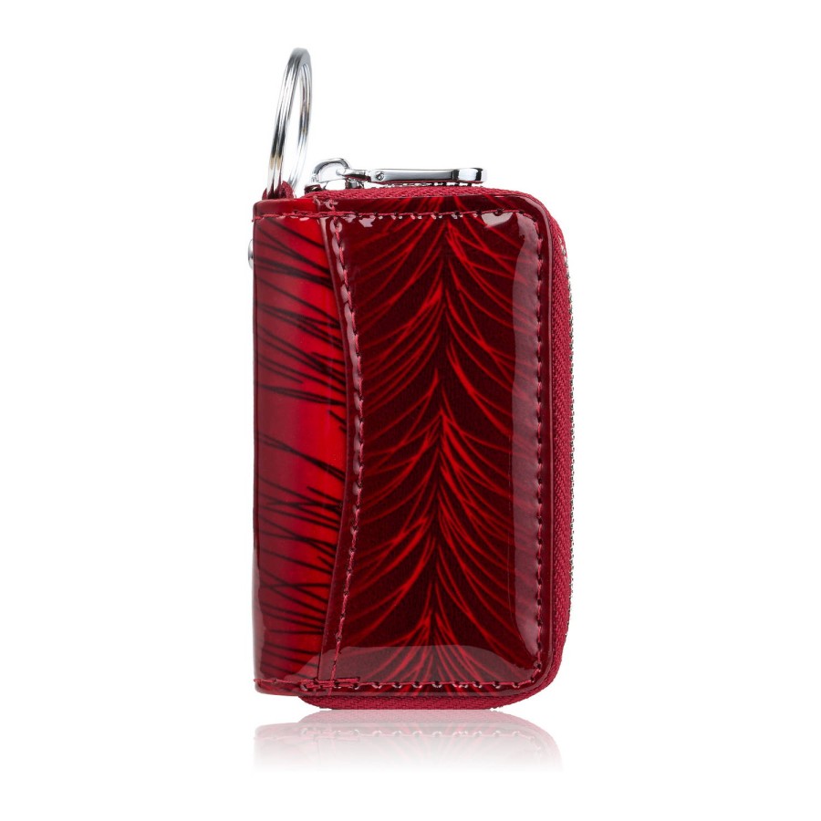 Leather key case red lacquered leather with croco embossing SP-22-CRD