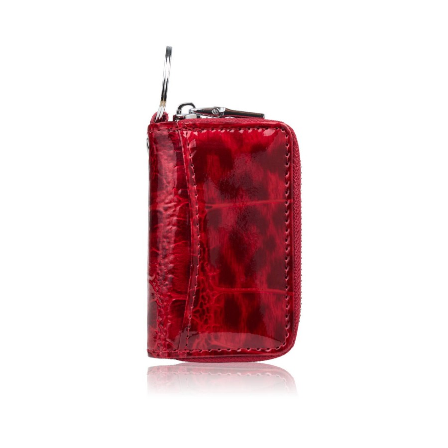 Leather key case red lacquered with tinted design SP-22-JRD