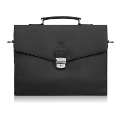Men's leather briefcase black for documents briefcase on frame with key vintage Paolo Peruzzi T-146-HBL