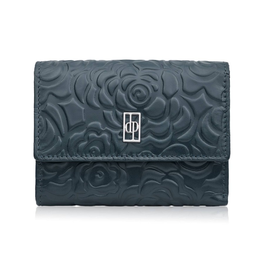 Women's leather wallet navy blue in horizontal orientation RFID Paolo Peruzzi AL-15-NV