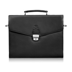 Men's natural leather briefcase black for documents briefcase on frame with key Paolo Peruzzi T-146-BL