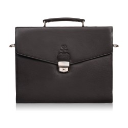 Men's natural leather brown briefcase for documents briefcase on frame with key Paolo Peruzzi T-146-BR
