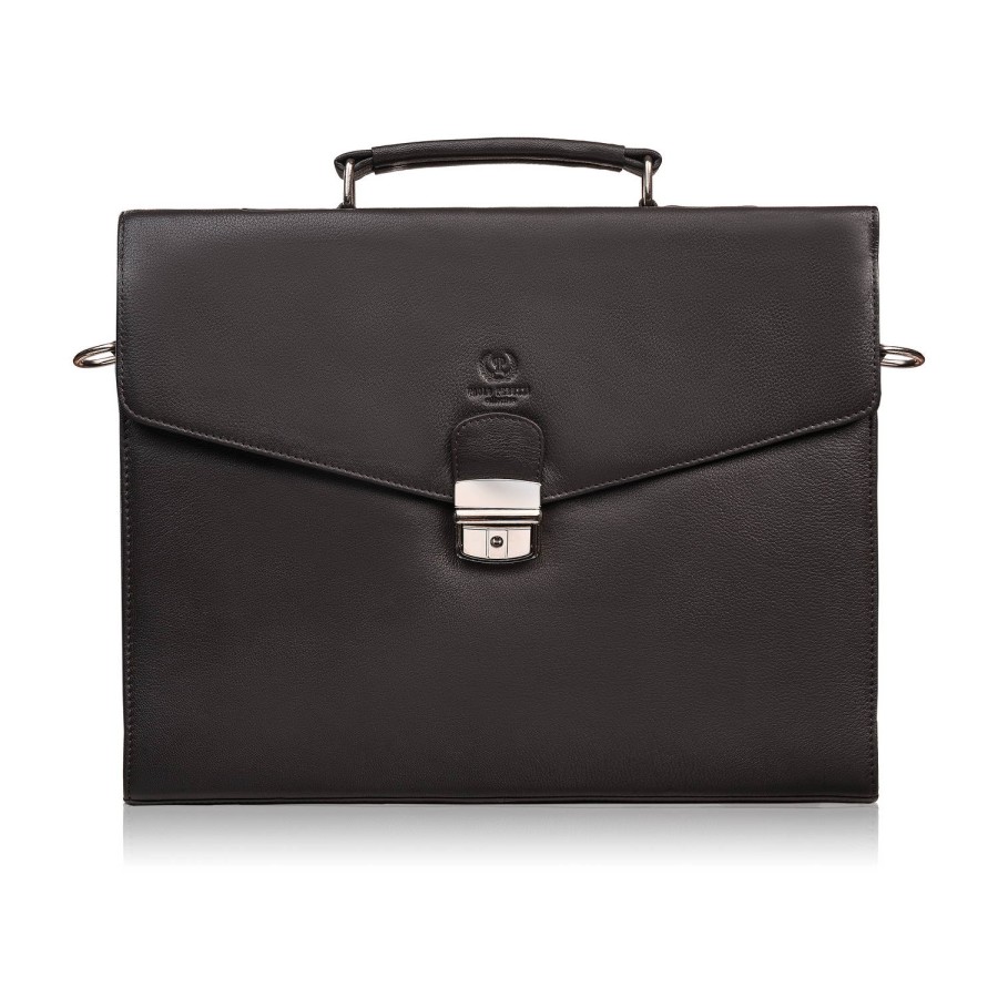 Men's natural leather brown briefcase for documents briefcase on frame with key Paolo Peruzzi T-146-BR