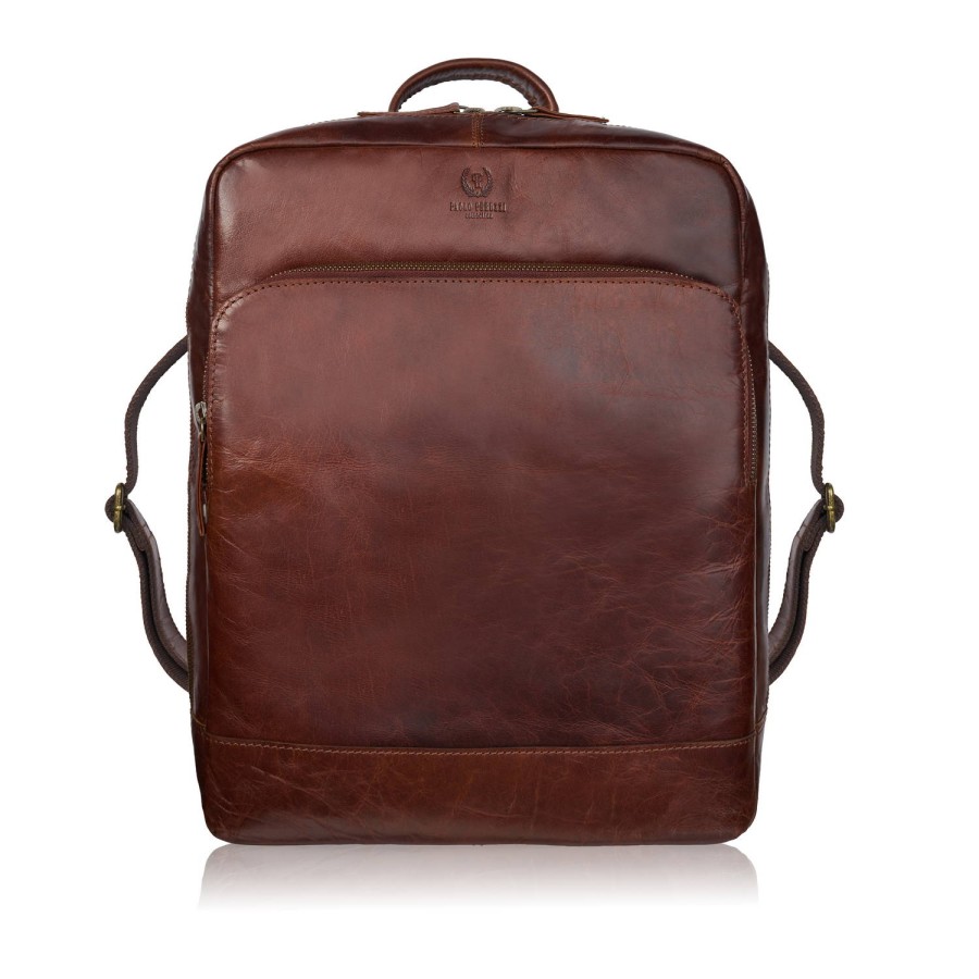 Rucsac pentru laptop din piele de epocă pentru bărbați, maro urban Paolo Peruzzi IM-07-CG