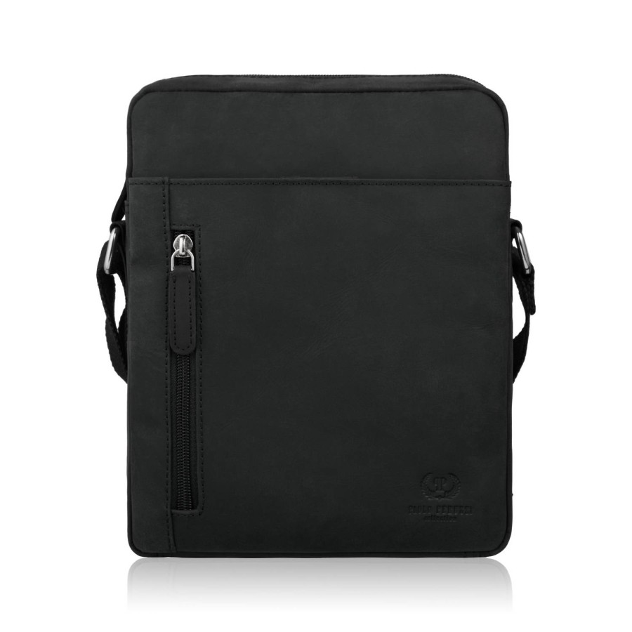 Pánská kožená taška přes rameno černá vintage postbag Paolo Peruzzi T-119-HBL