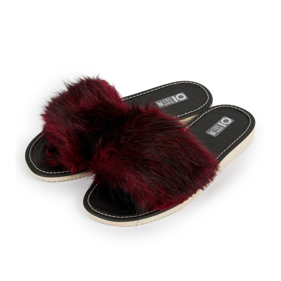 Kapcie damskie R.36 klapki z futerkiem bordowe modne i wygodne pantofle KD-03-RD-36